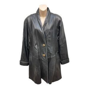 Vintage Colebrooke & Co Leather Black Swing Coat Shawl Collar Size S